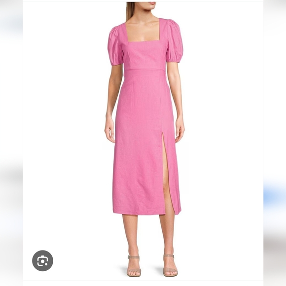 Gianni Bini Dresses & Skirts - Gianni Bini Nwt Linen Pink Short Sleeve Side Slit Midi Dress Size L